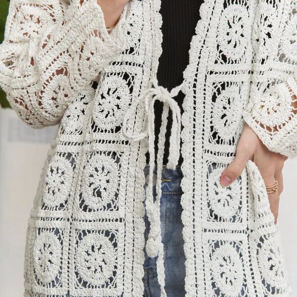 ADORA Long Sleeves Crochet Elastic Cardigan - Picture 7 of 10